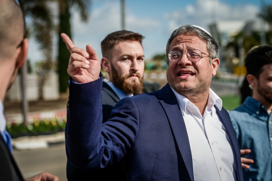 Minister of National Security Itamar Ben Gvir seen at the entrance to the Ben Gurion International Airport near Tel Aviv, Mar. 9, 2023. (Photo: Avshalom Sassoni/Flash90)