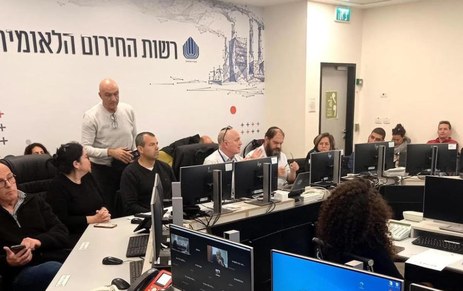 Earthquake exercise ded by Israel Ministry of Defense simulates receiving emergency international aid, Mar. 12, 2023 (Photo: Israel Ministry of Defense Spokesperson’s Office )