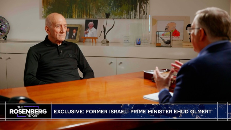 Joel C. Rosenberg interviews former Israeli Prime Minister Ehud Olmert (Photo: Screenshot/The Rosenberg Report)