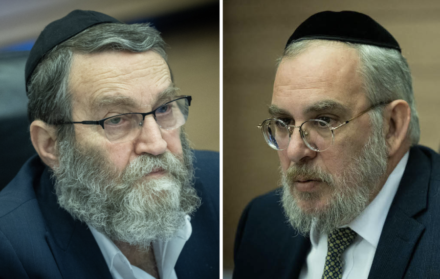 UTJ Knesset Members Moshe Gafni and Yaakov Asher (Photo: Yonatan Sindel/Flash90)