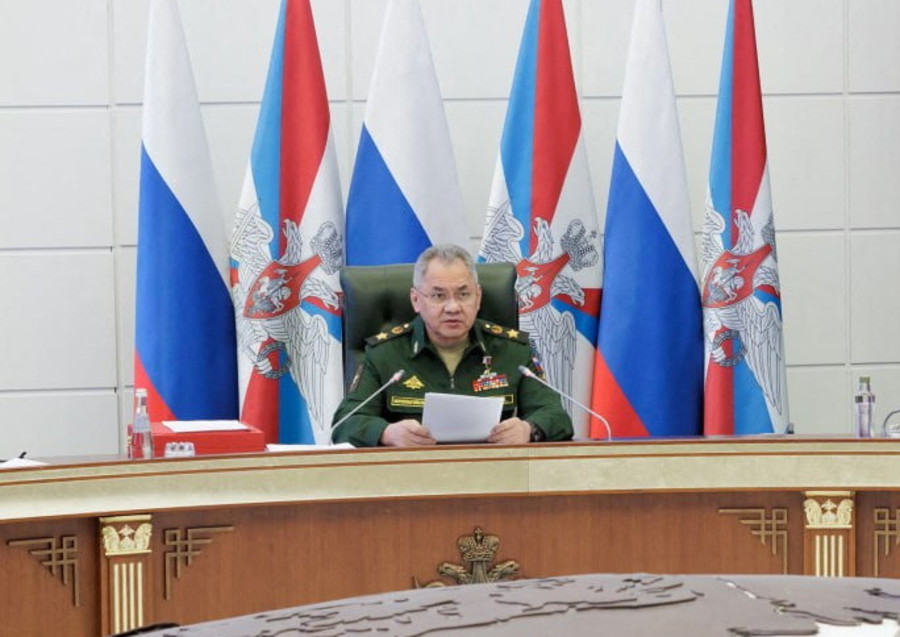 Russian Defense Minister Sergei Shoigu delivers a speech during a meeting of the Defence Ministry Board in Moscow, in this handout picture released March 22, 2023. (Photo: Russian Defence Ministry/Handout via REUTERS)