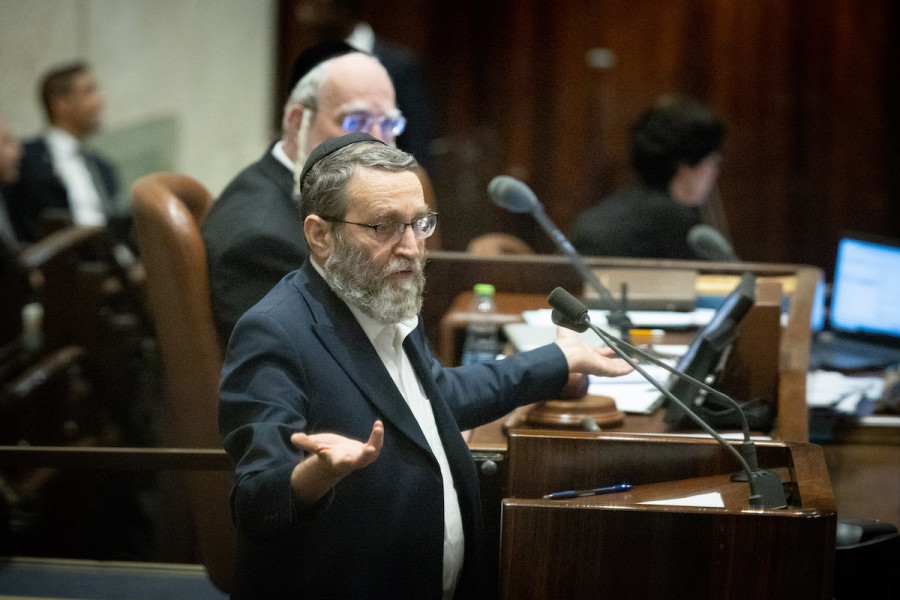 Knesset Member Moshe Gafni speaks during a discussion and a vote in the Knesset assembly hall in Jerusalem, Feb. 22, 2023. (Photo: Yonatan Sindel/Flash90)
