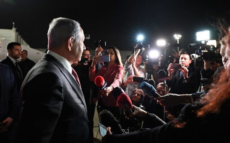 Israeli Prime Minister Benjamin Netanyahu speaks to the media ahead of his departure to Germany, Mar. 15, 2023 (Photo: Haim Zach/GPO)
