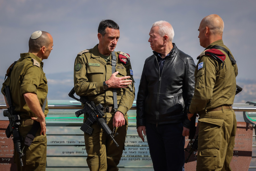 Minister of Defense Yoav Galant and IDF Chief of Staff Herzi Halevi seen during a tour on near the border with Lebanon, northern Israel, Mar. 16, 2023. (Photo: David Cohen/Flash90)