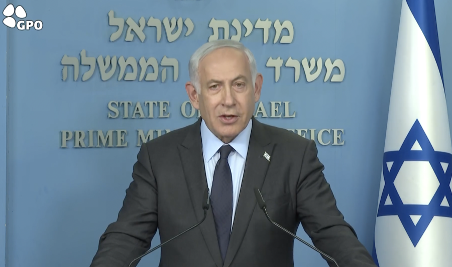 Israeli Prime Minister Benjamin Netanyahu addresses the nation, Mar. 27, 2023 (Photo: Screenshot)