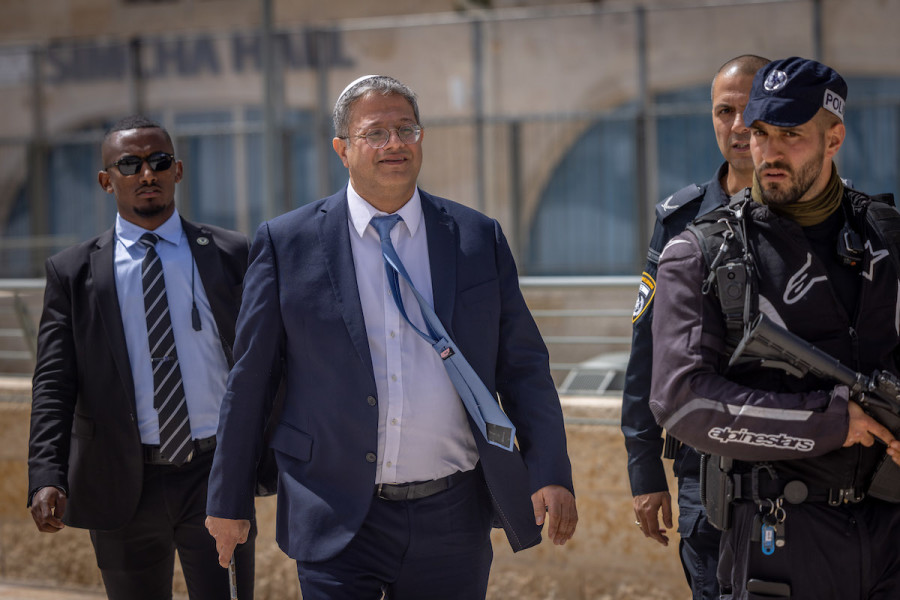 Israeli Minister of National Security Itamar Ben Gvir gives a press statement on the first Friday prayers of Ramadan, at the Western Wall in Jerusalem's Old City, Mar. 24, 2023. (Photo: Yonatan Sindel/Flash90)