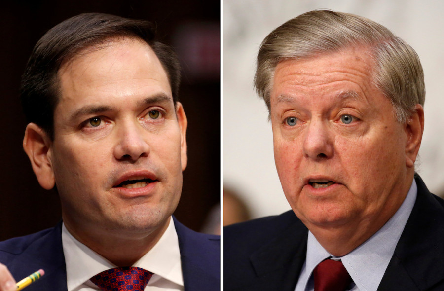 Republican U.S. Senators Marco Rubio (L) and Lindsey Graham are seen in this combination photo from U.S. Senate hearings on Capitol Hill in Washington, DC, Mar. 14, 2018 and on Jun. 18, 2018 respectively. (Photo: REUTERS/Joshua Roberts/File Photos