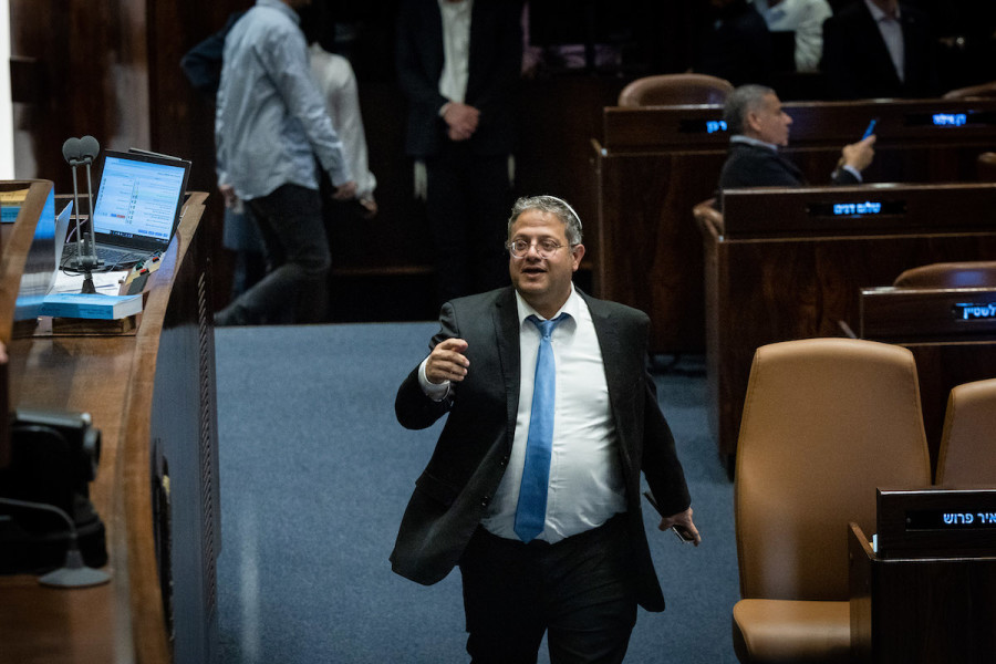 Israeli Minister of National Security Itamar Ben Gvir seen during a discussion and a vote in the Knesset assembly hall in Jerusalem, Mar. 27, 2023. (Photo: Yonatan Sindel/Flash90)