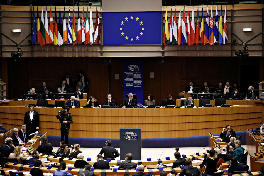 Illustrative - Plenary room of the European Parliament in Brussels, Belgium, Mar. 1, 2017. (Photo: Shutterstock)
