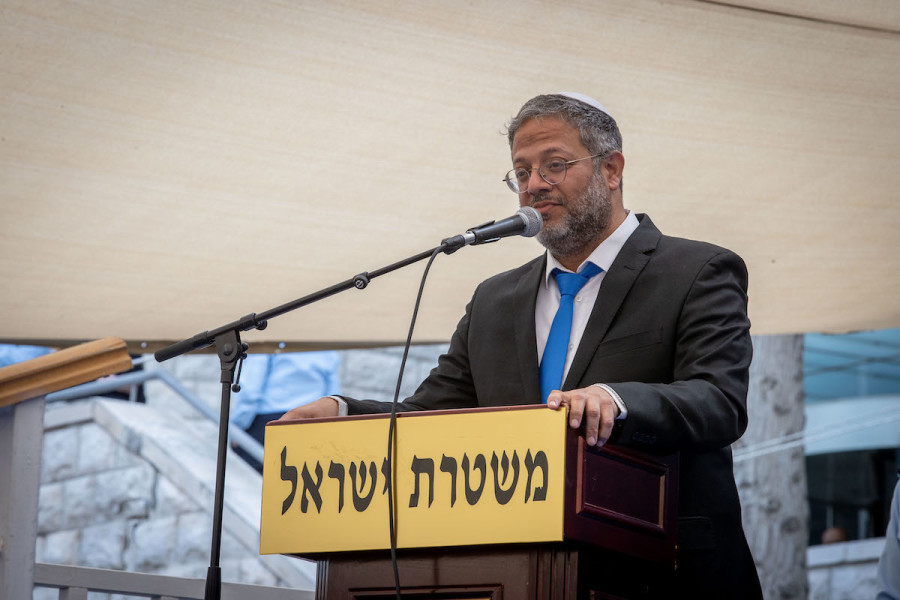 Minister of National Security Itamar Ben Gvir at the Israel Police Independence Day ceremony at the National Headquarters of the Israel Police in Jerusalem, Apr. 20, 2023. (Photo: Oren Ben Hakoon/Flash90)