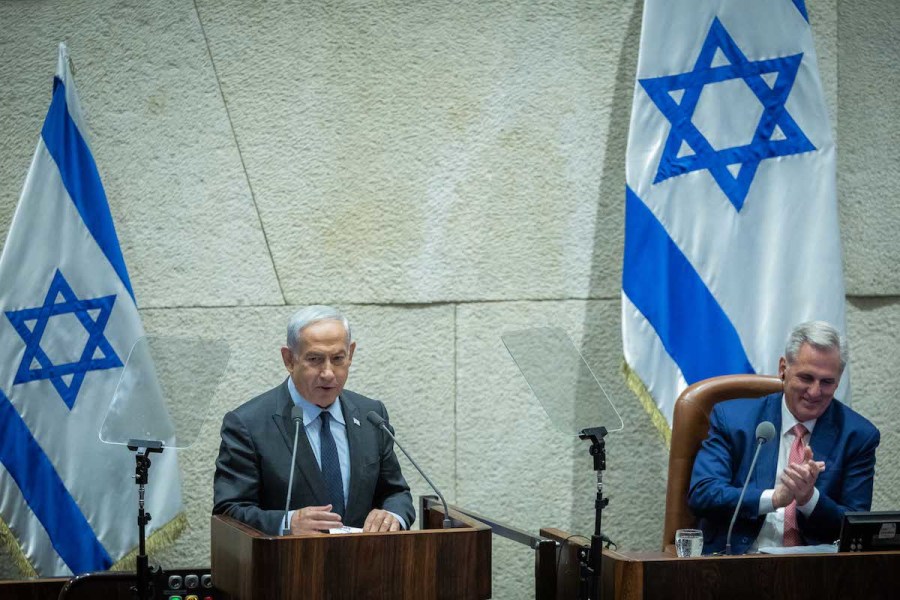 Israeli Prime Minister Benjamin Netanyahu speaks during the opening of the summer session in the Knesset assembly hall in Jerusalem, May 1, 2023. (Photo: Yonatan Sindel/Flash90)