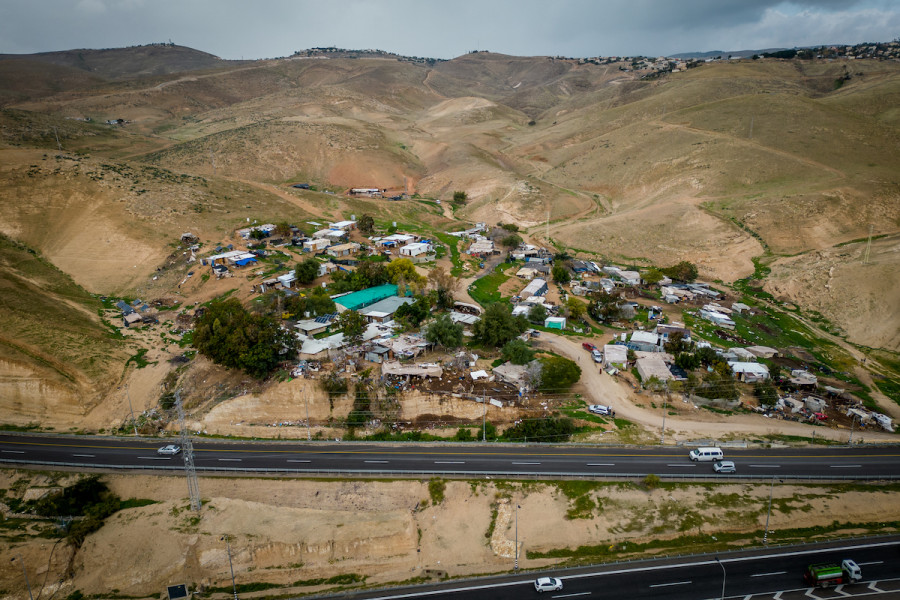 View of the Bedouin village Khan al-Ahmar outside of Jerusalem, Feb. 2, 2023. (Photo: Yonatan Sindel/Flash90)