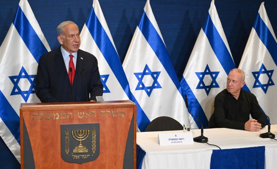 Israel Prime Minister Benjamin Netanyahu and Minister of Defense Yoav Gallant release a statement to the press, May 10, 2023 (Photo: Haim Zach/GPO)