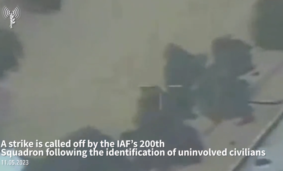Screenshot of an IDF video in which drone airstrike was called off due to concern for civilian casualties