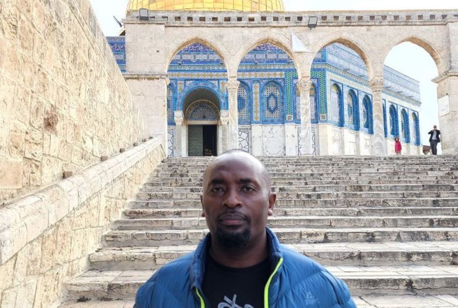 Rev. Dennis Nthumbi on the Temple Mount in front of the Dome of the Rock, in Jerusalem's Old City (Photo courtesy Rev. Dennis Nthumbi)