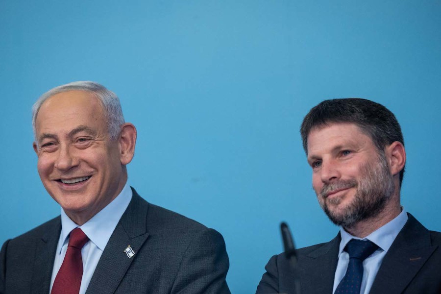 Israeli Prime Minister Benjamin Netanyahu and Minister of Finance Bezalel Smotrich seen during a press conference at the Prime Minister's office in Jerusalem, Jan. 25, 2023. (Photo: Yonatan Sindel/Flash90)