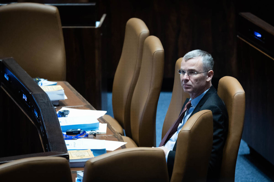 Justice Minister Yariv Levin seen during the opening of the summer session in the assembly hall of the Knesset, the Israeli parliament in Jerusalem, on May 1, 2023. Photo by Yonatan Sindel/Flash90