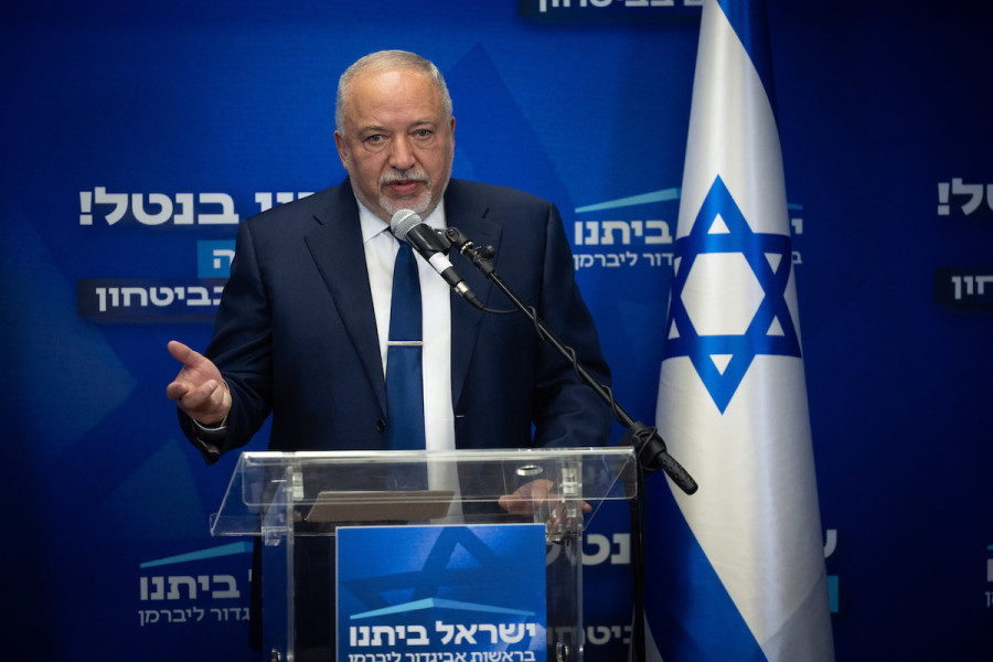 Yisrael Beytenu party chairman Avigdor Liberman speaks during a faction meeting at the Knesset in Jerusalem, May 1, 2023. (Photo: Yonatan Sindel/Flash90)