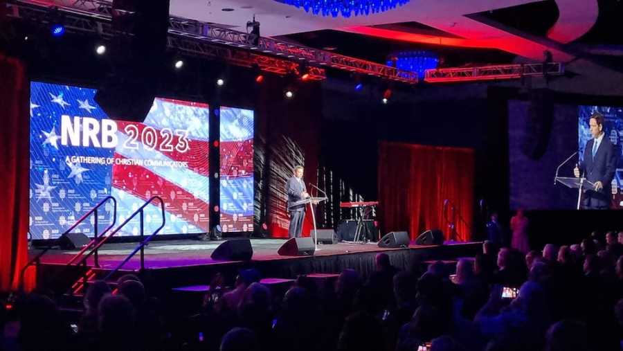 Governor Ron DeSantis speaking at NRB 2023 in Orlando, FL on May 22, 2023 (Photo: ALL ISRAEL NEWS)