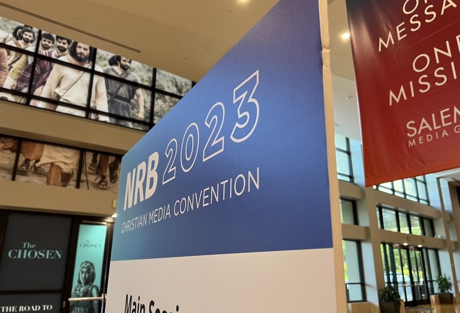 Sign at the 2023 National Broadcasters convention in Orlando, Florida (Photo: Election Forum/Twitter)