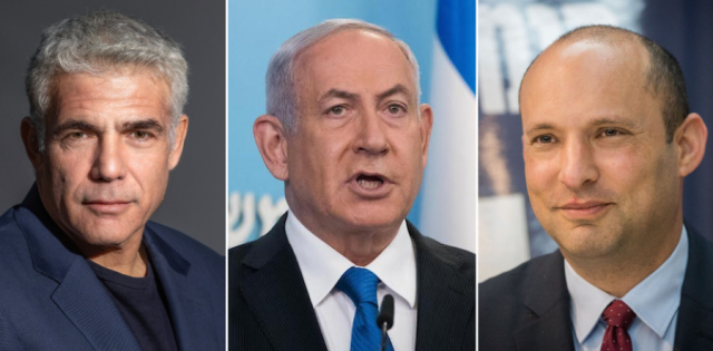 (Left to right) Yair Lapid, Benjamin Netanyahu, Naftali Bennett (Photos: Flash 90)