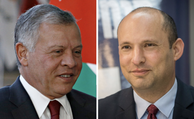 Jordan's King Abdullah II (Photo: Shutterstock), Israeli Prime Minister Naftali Bennett (Photo: Yonatan Sindel/Flash90)