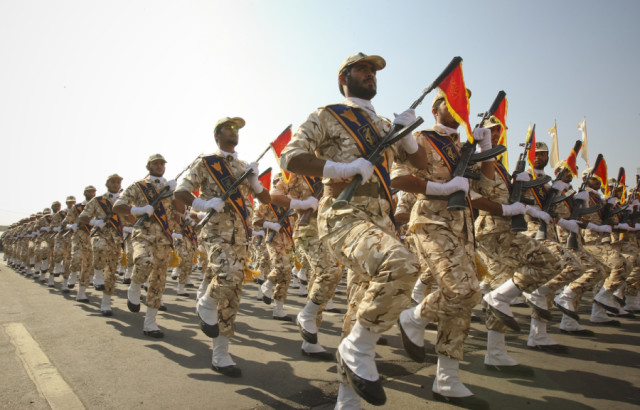 Members of Iran's Islamic Revolutionary Guard Corps march during a parade to commemorate the anniversary of the Iran-Iraq war (1980-88), in Tehran, Sep. 22, 2011. (Photo: Reuters/Stringer)