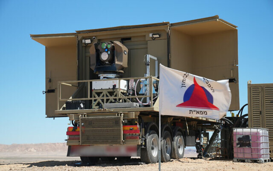 The Iron Beam laser-based air defense system during a test in southern Israel, March 2022. (Photo: Israeli Defense Ministry)