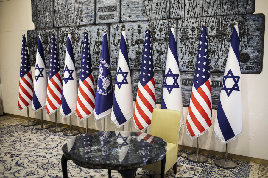 American and Israel flags seen at the Israeli presidential residence during preparations ahead of the state visit by U.S. President Joe Biden to Israel. (Photo: DPA/Picture Alliance)