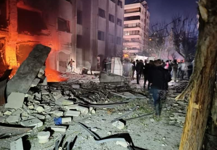 The scene of an alleged Israeli airstrike in the Kafar Sousah neighborhood of Syria's capital, Damascus, Feb. 19, 2023. (Photo: Twitter)