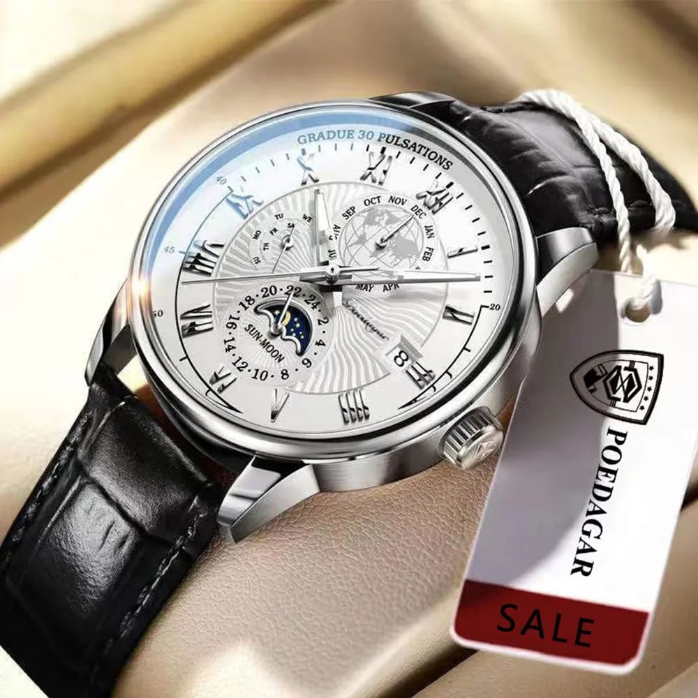 POEDAGAR Men Watch 2022 New Fashion Leather Waterproof Luminous Top Brand Luxury Mens Quartz