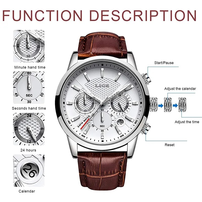 LIGE Top Brand Luxury Casual Leather Quartz Men’s Watch