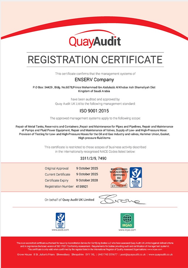 ISO 9001:2015 Quality Management System Certificate QuayAudit UK