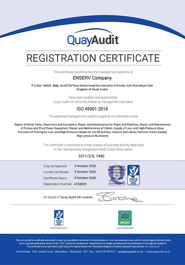 ISO 45001:2018 Occupational Health & Safety Management Certificate QuayAudit UK