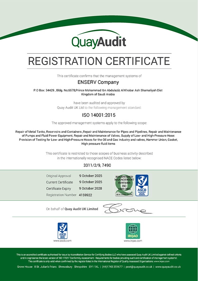 ISO 14001:2015 Environmental Management System Certificate QuayAudit UK