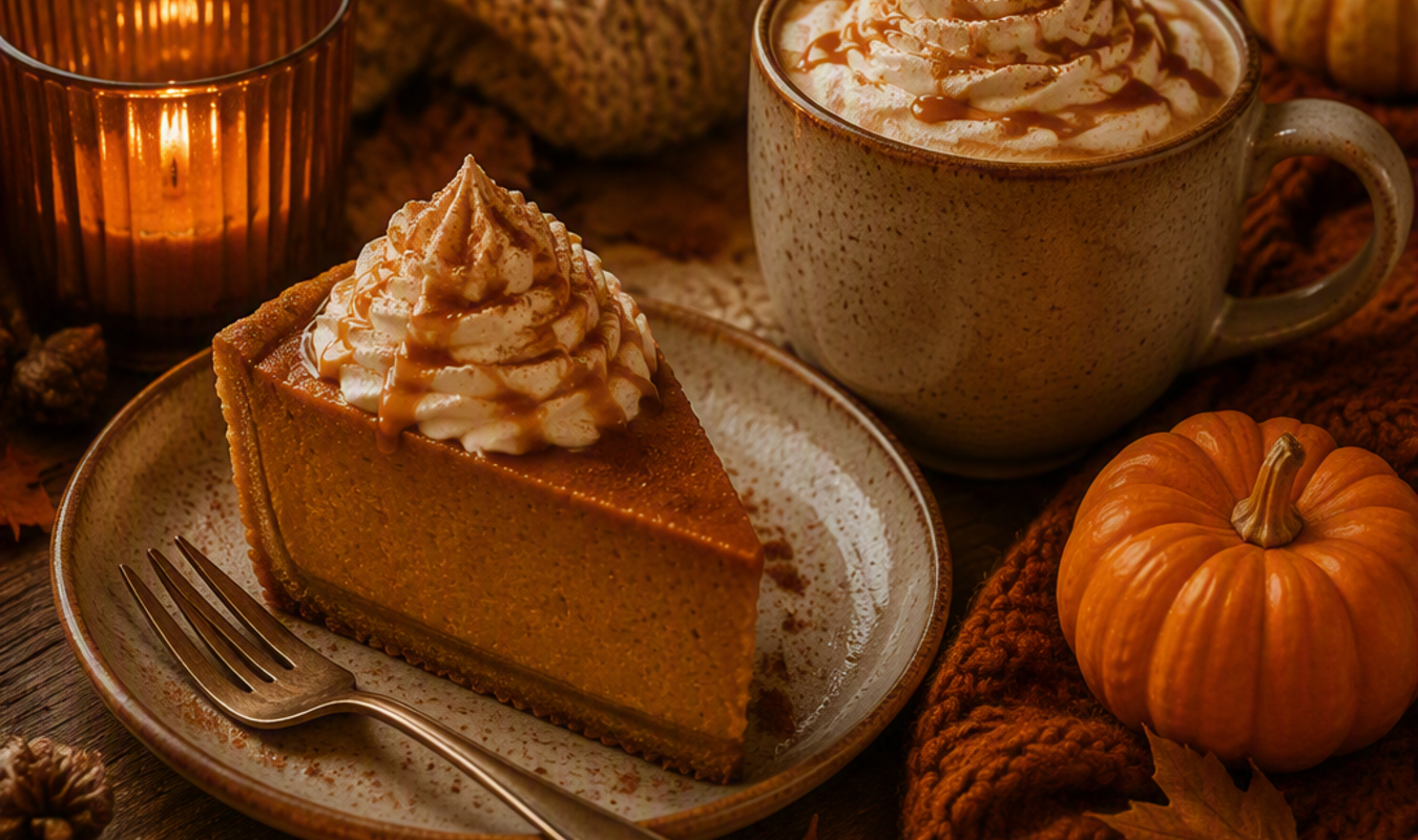 Pumpkin cake and caramel latte