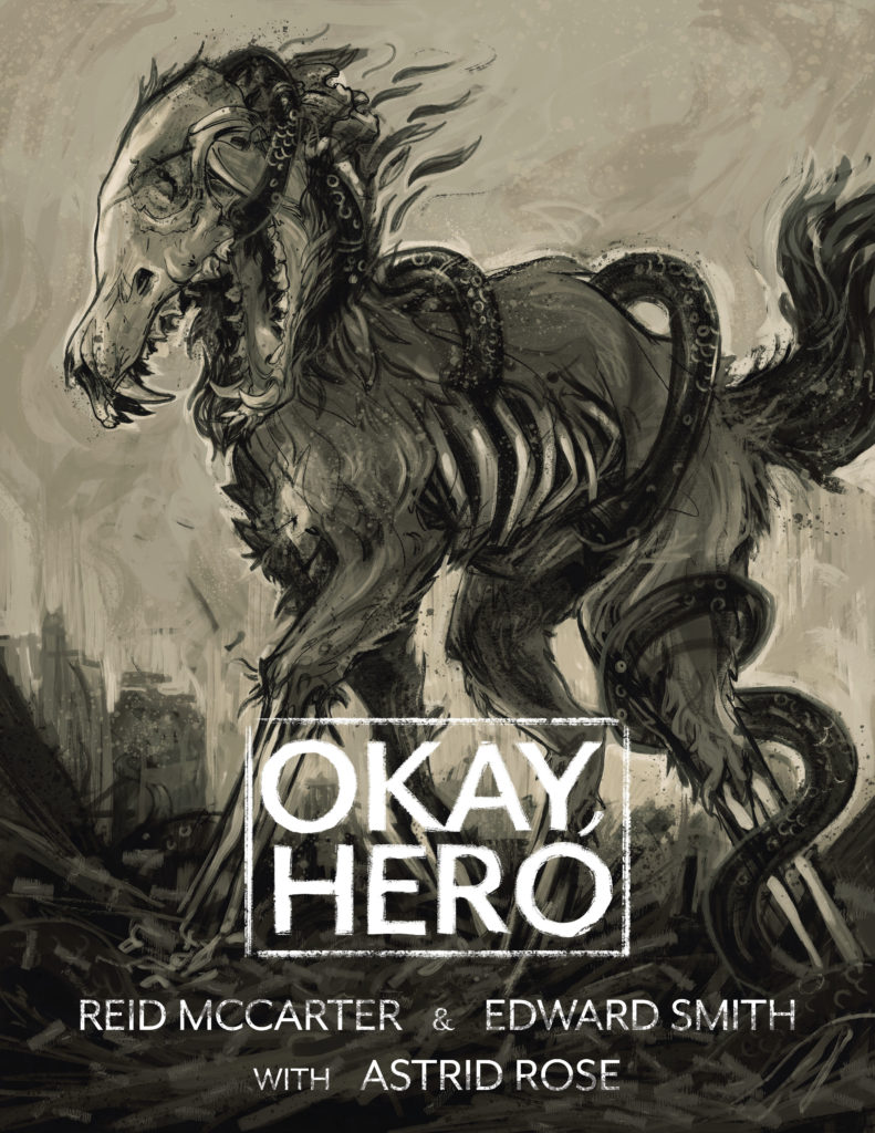 book cover for Okay Hero features a skeleton horse