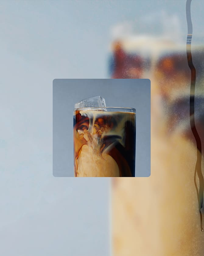 image of iced coffee glass overlaid on frosted image of iced coffee
