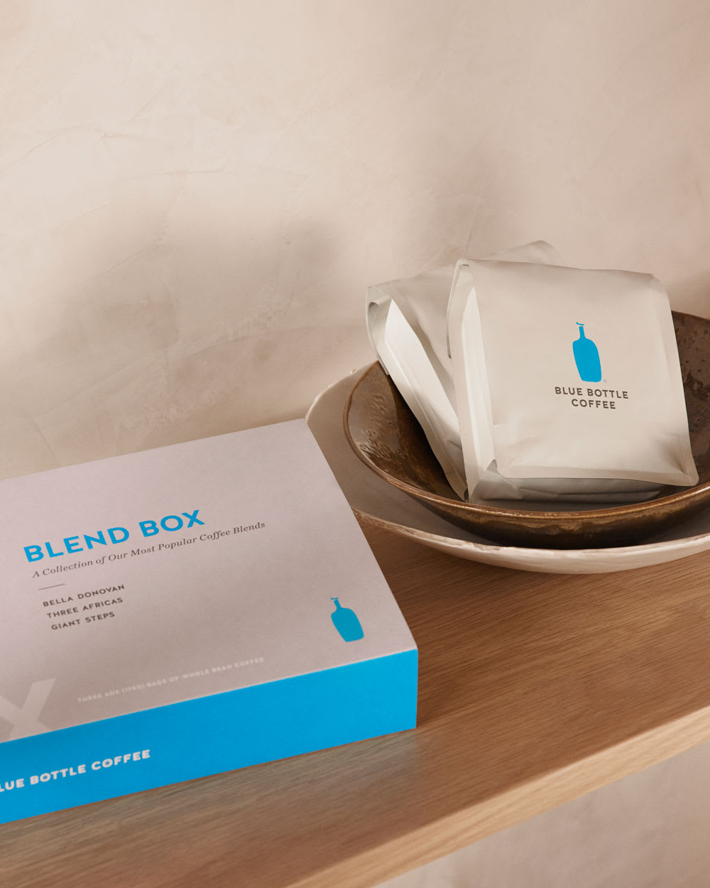 Blend Box and two bags of whole bean coffee