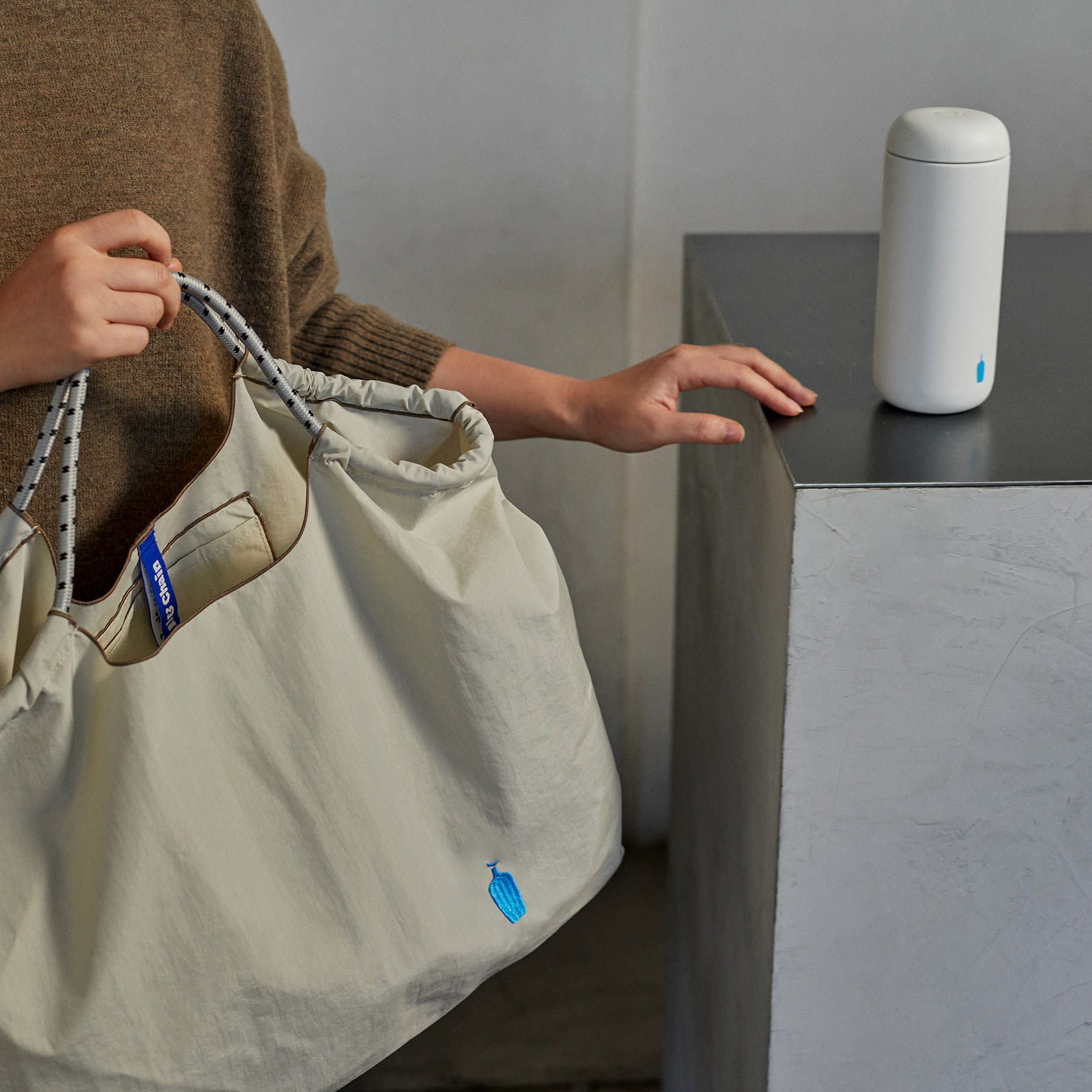 Embroidered Blue Bottle Tote