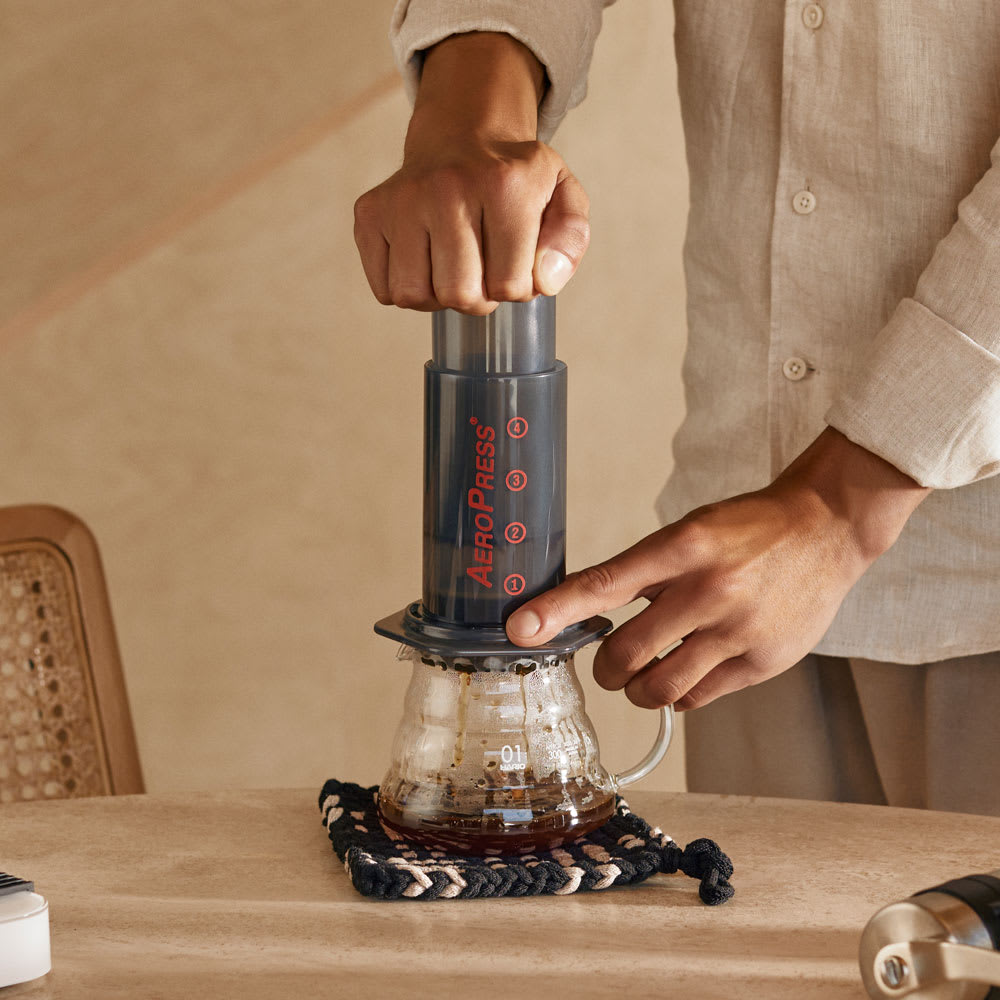 An aeropress being prepared.