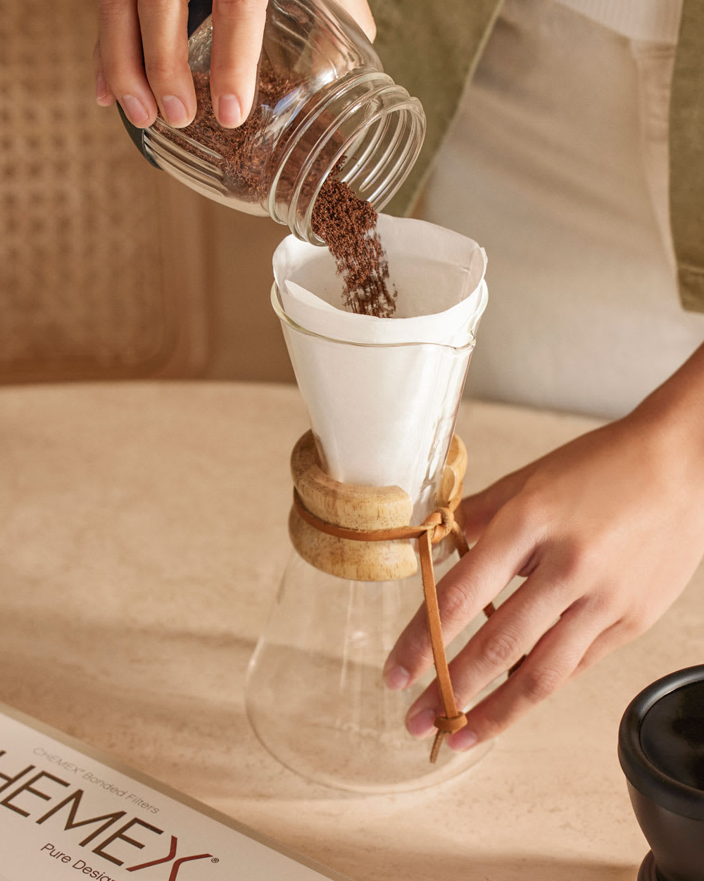 chemex 3-cup filters with ground being poured