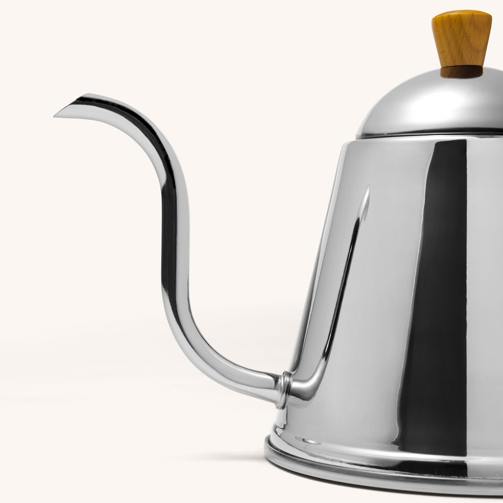 White Enamel Pourover Kettle with Wood Handle