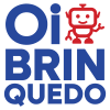 logo da oibrinquedo (oi brinquedo escrito em azul com um simpatico robo em em vermelho)