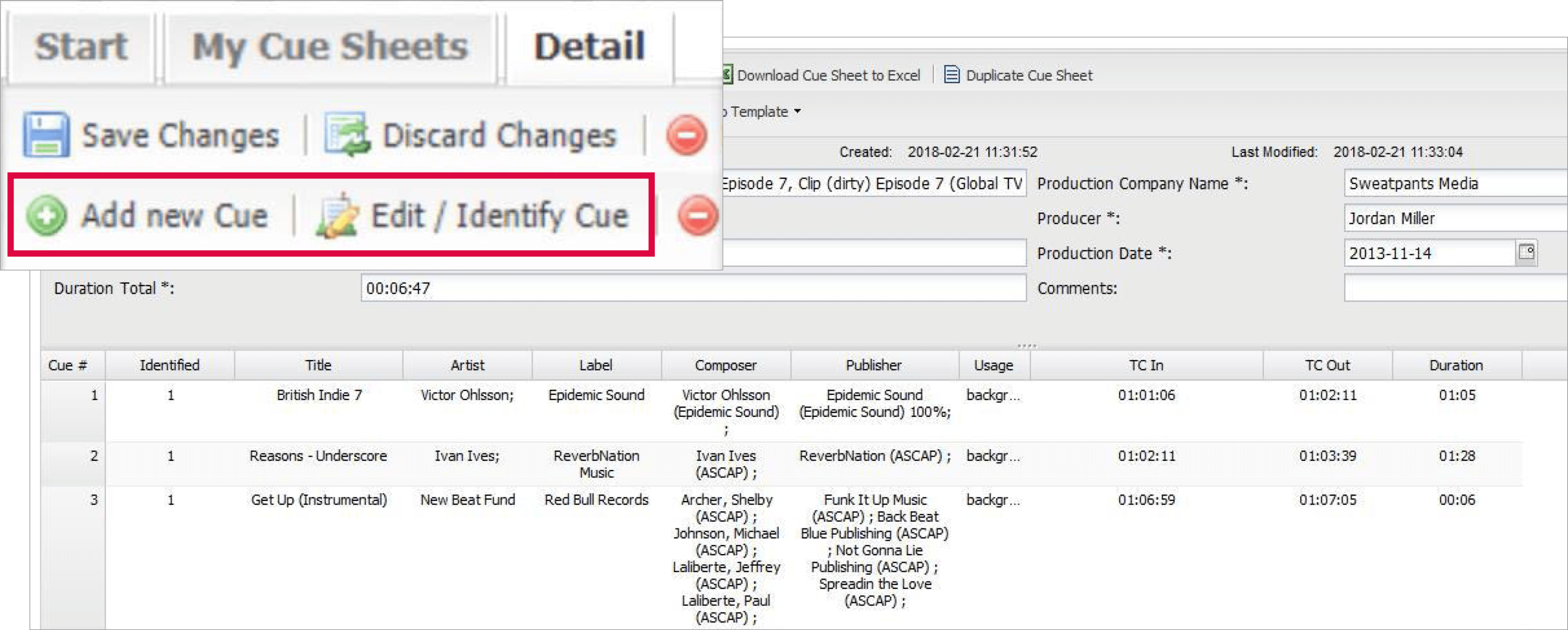 Create a Music Cue Sheet3