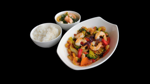 S19 - Asia Gourmet Wok mit Garnelen + Miso Suppe mit Lachs S19 - Asia Gourmet Wok mit Garnelen + Miso Suppe mit Lachs