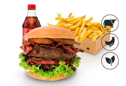 Bacon-BBQ Burger mit Classic Pommes Bacon-BBQ Burger mit Classic Pommes