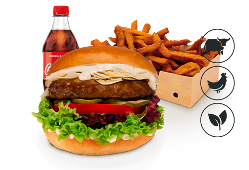 Caesars Burger mit Süßkartoffel Pommes Caesars Burger mit Süßkartoffel Pommes