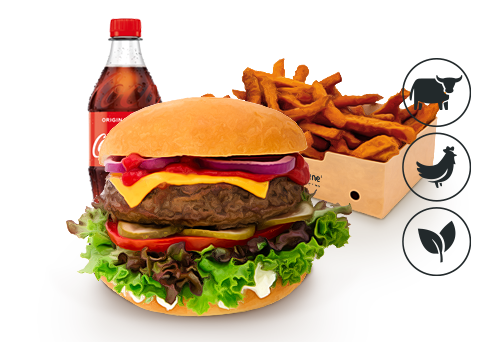 Cheese Burger mit Süßkartoffel Pommes Cheese Burger mit Süßkartoffel Pommes