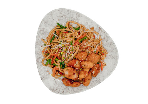 Udon mit gebackenem Huhn Udon mit gebackenem Huhn